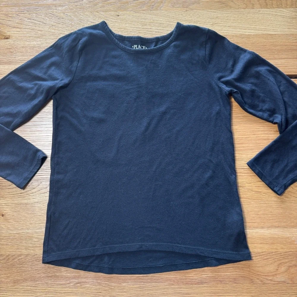 The Childrens Place Girls XL 14 Black Long Sleeve Crew Neck High Low Hem Top